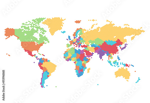 Fototapeta Naklejka Na Ścianę i Meble -  Dotted World map of hexagonal dots