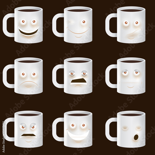 Coffee Cups Characters - Cute set of 9 coffee cups characters. 