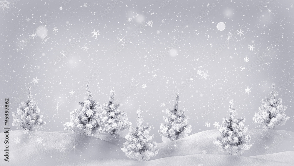 snow covered trees christmas illustration