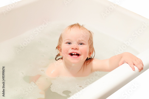 kid laughing in the bathroom