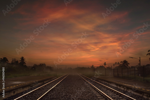 Railway way at the Dusk or in the Morning © thampapon1