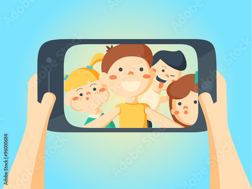 People Taking Selfie. Friends and girlfriends Kids making photo