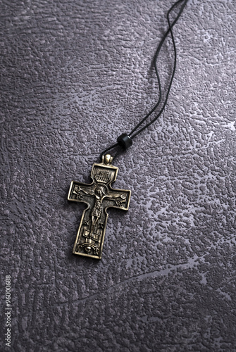 Closeup of simple Christian cross necklace