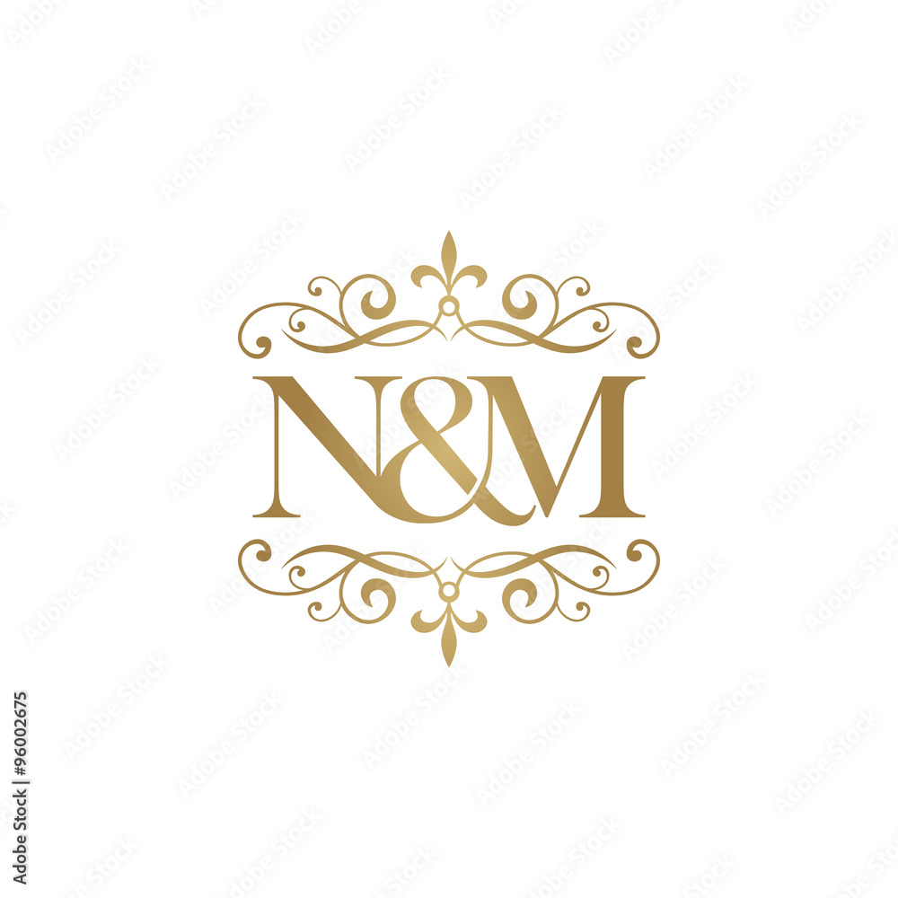 M&M Initial logo. Ornament ampersand monogram golden logo Stock