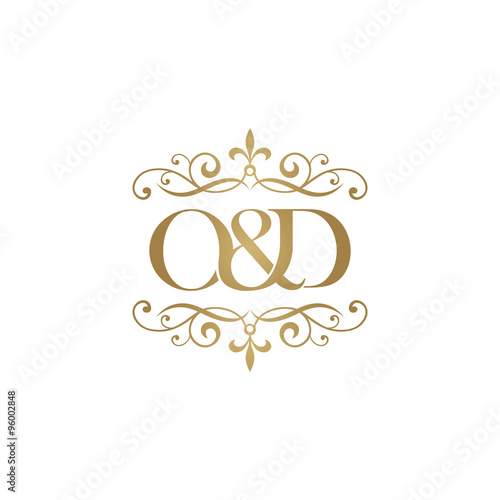 O&D Initial logo. Ornament ampersand monogram golden logo