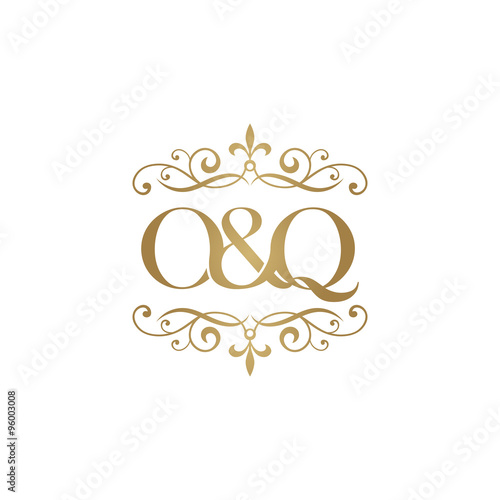 O&Q Initial logo. Ornament ampersand monogram golden logo