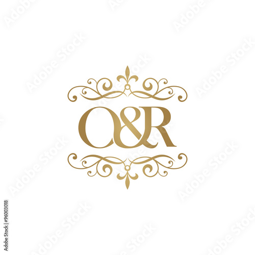 O&R Initial logo. Ornament ampersand monogram golden logo