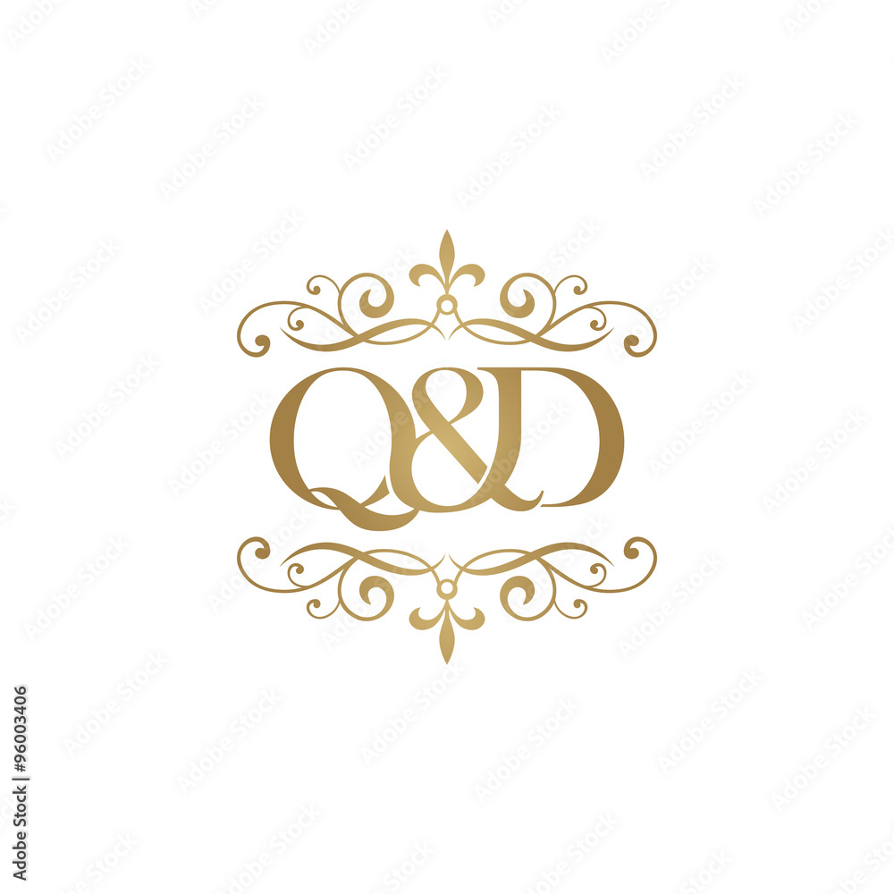 Q&D Initial logo. Ornament ampersand monogram golden logo