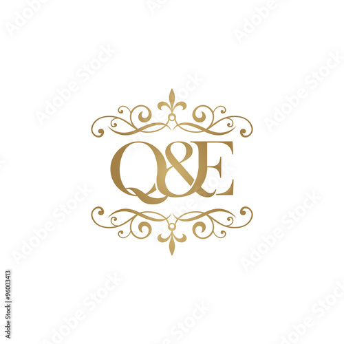 Q&E Initial logo. Ornament ampersand monogram golden logo