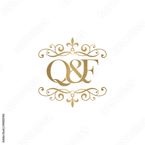 Q&F Initial logo. Ornament ampersand monogram golden logo