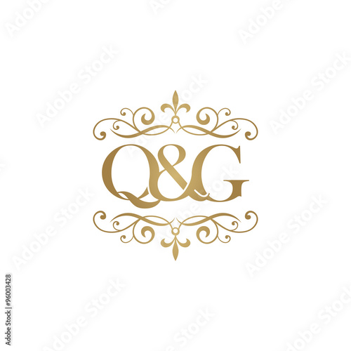 Q&G Initial logo. Ornament ampersand monogram golden logo