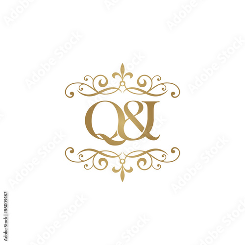 Q&I Initial logo. Ornament ampersand monogram golden logo