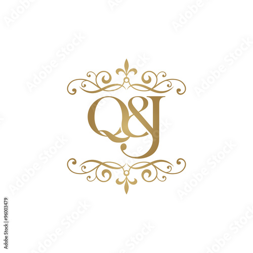 Q&J Initial logo. Ornament ampersand monogram golden logo