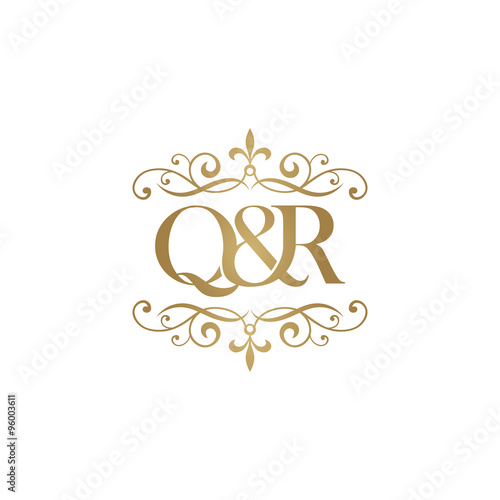 Q&R Initial logo. Ornament ampersand monogram golden logo