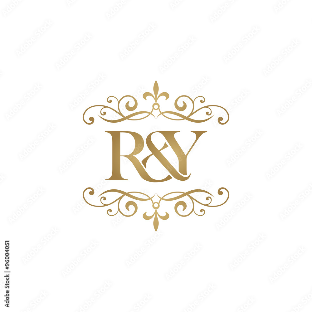 R&Y Initial logo. Ornament ampersand monogram golden logo - obrazy, fototapety, plakaty 