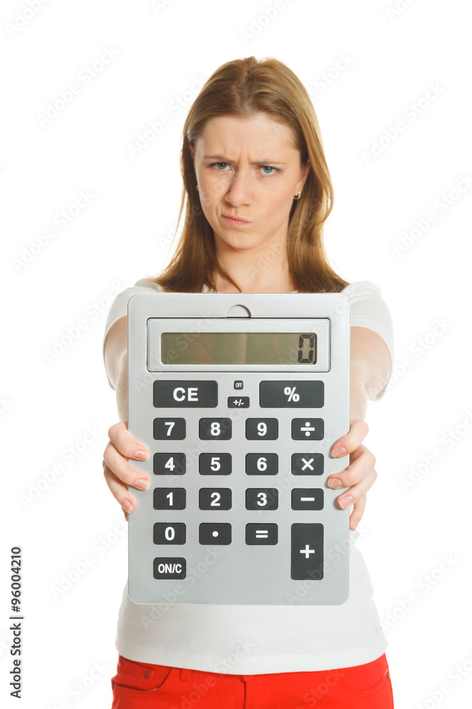 beautiful young woman with big calculator beautiful young woman with big calculator