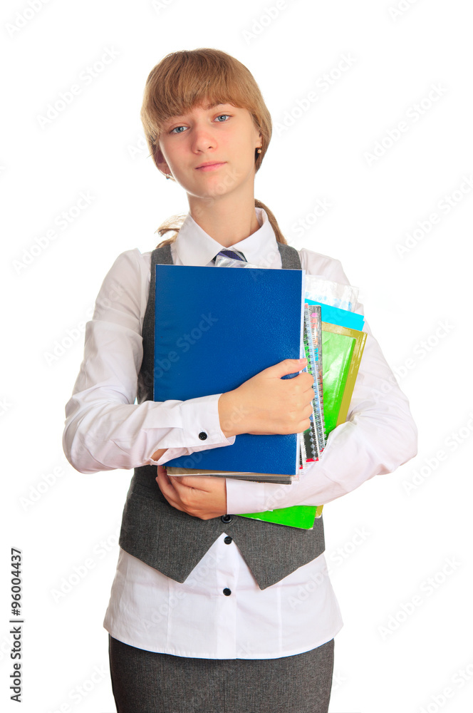 Schoolgirl, holding exercise books