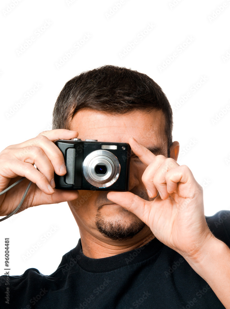 Man with compact camera Man with compact camera