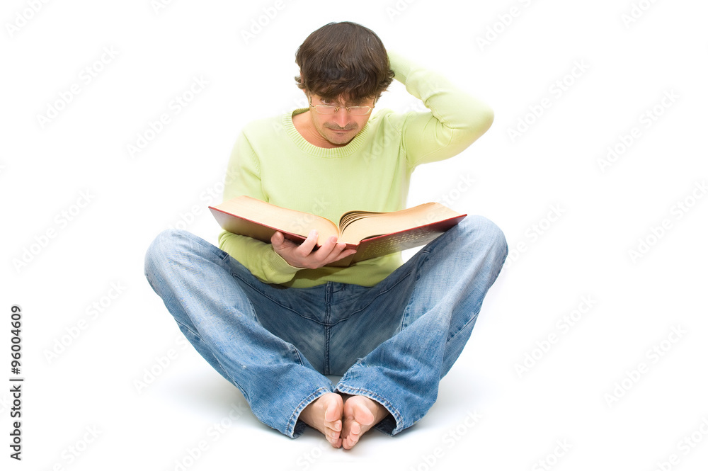 Adult man reading book