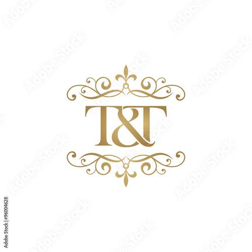 T&T Initial logo. Ornament ampersand monogram golden logo