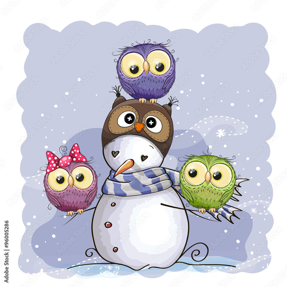Obraz premium Snowman and Owls