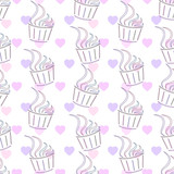 Seamless pattern. Cupcake and heart.