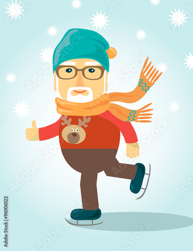happy grandpa ice skating