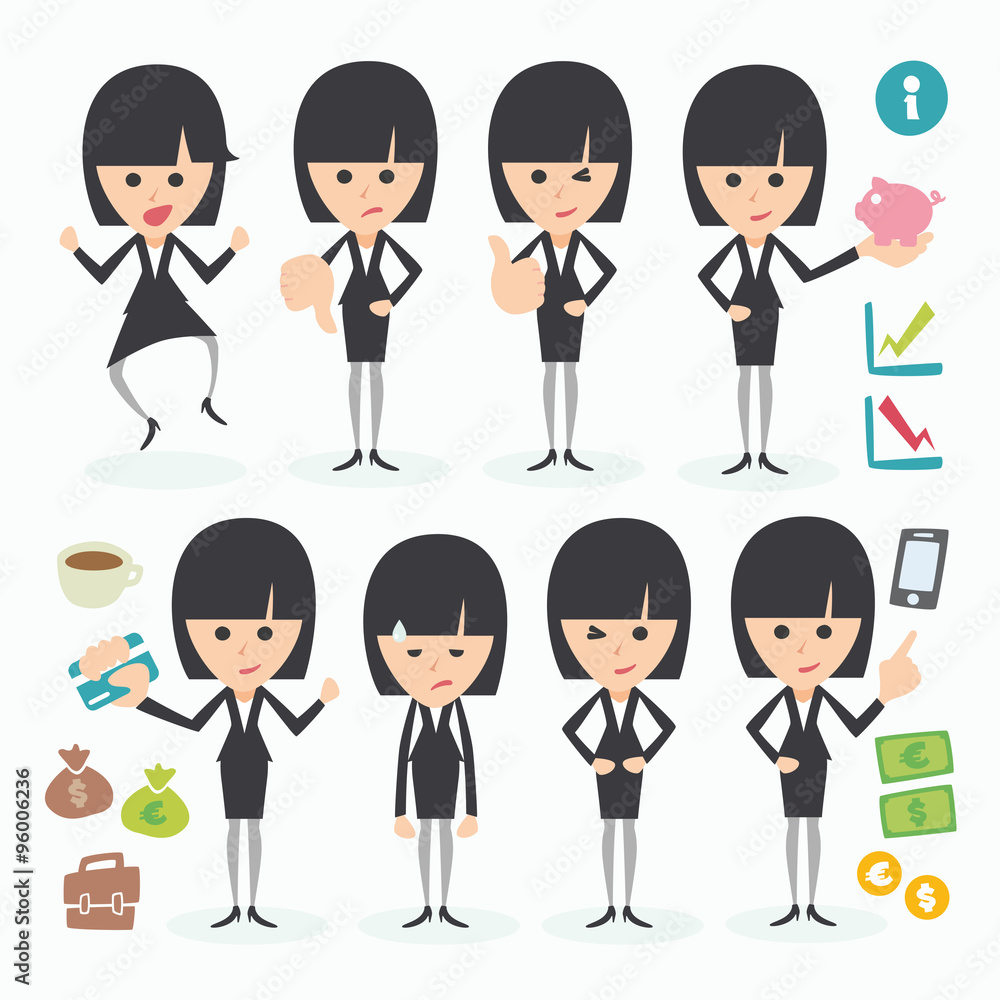 brunette businesswoman in different poses and actions
brunette businesswoman in different poses and actions