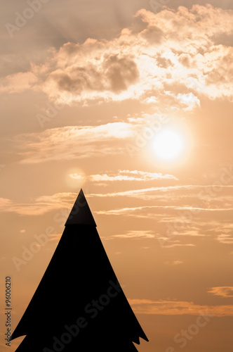 silhouette temple roof in thailand.art tone