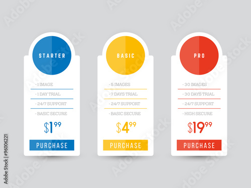 Vector pricing table for websites and applications