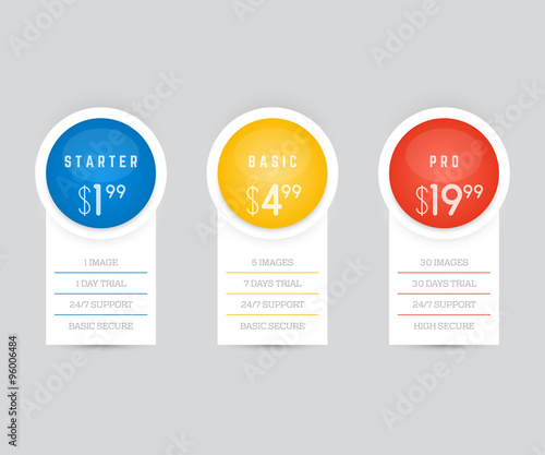 Vector pricing table for websites and applications
