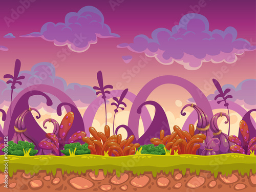 Cartoon fantasy vector seamless landscape