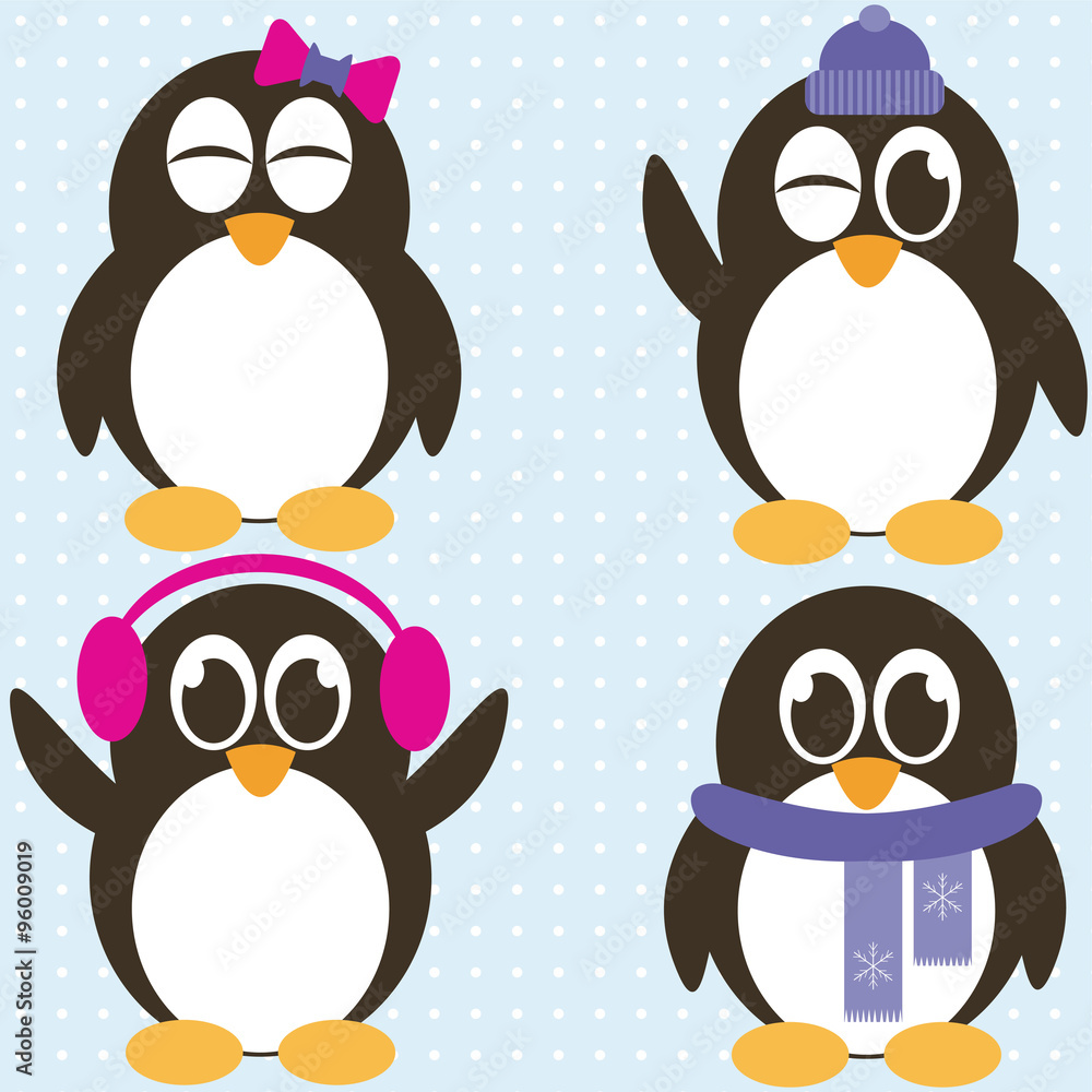 Naklejka premium winter vector set of penguins