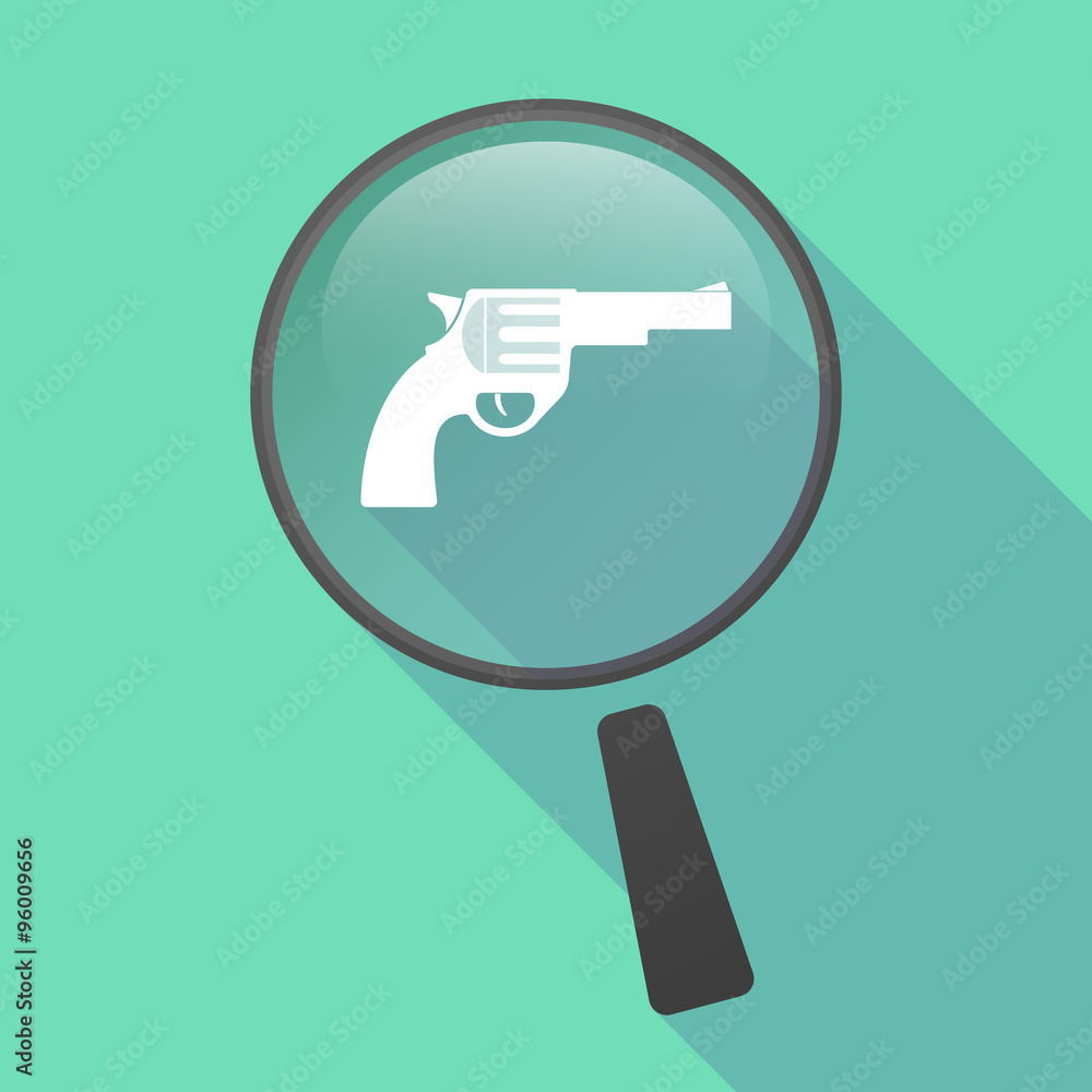 Long shadow magnifier vector icon with a gun Long shadow magnifier vector icon with a gun