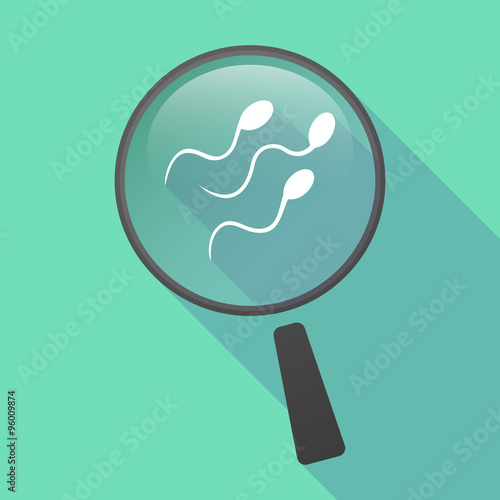Long shadow magnifier vector icon with sperm cells