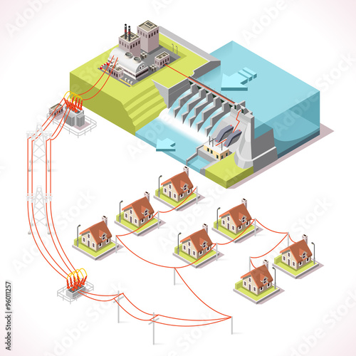 Energy Infographic Isometric Vector hydroelectric water