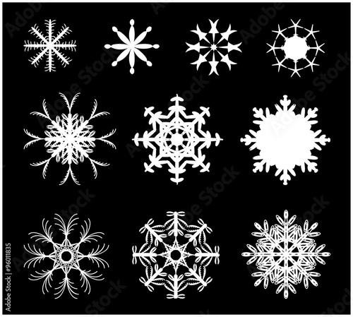 Snowflake silhouette icon, symbol, design. Winter, christmas vector illustration isolated on the black background.