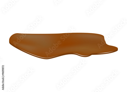 Puddle of chocolate, mud spill clipart. Brown stain, plash, drop. Vector illustration isolated on the white background