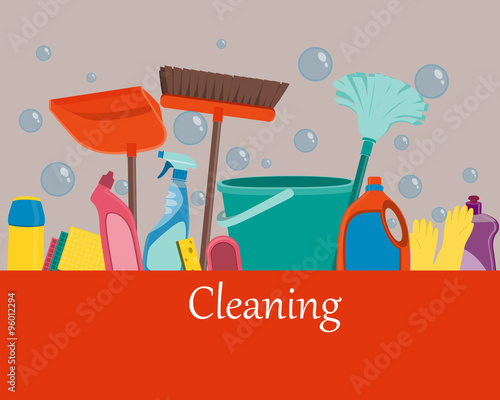 Poster cleaning tools with space for text. Vector illustration