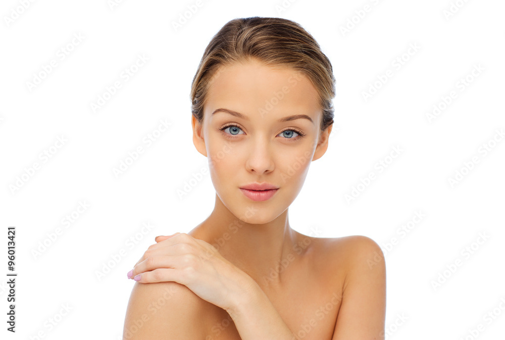 smiling young woman face and shoulders smiling young woman face and shoulders