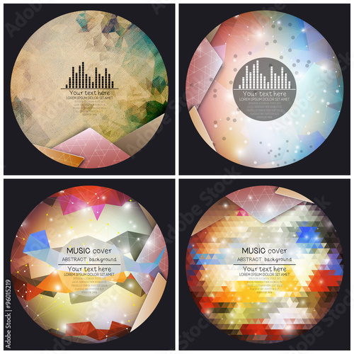 Set of 4 music album cover templates. Abstract backgrounds. Geometrical patterns. Triangular style vector
