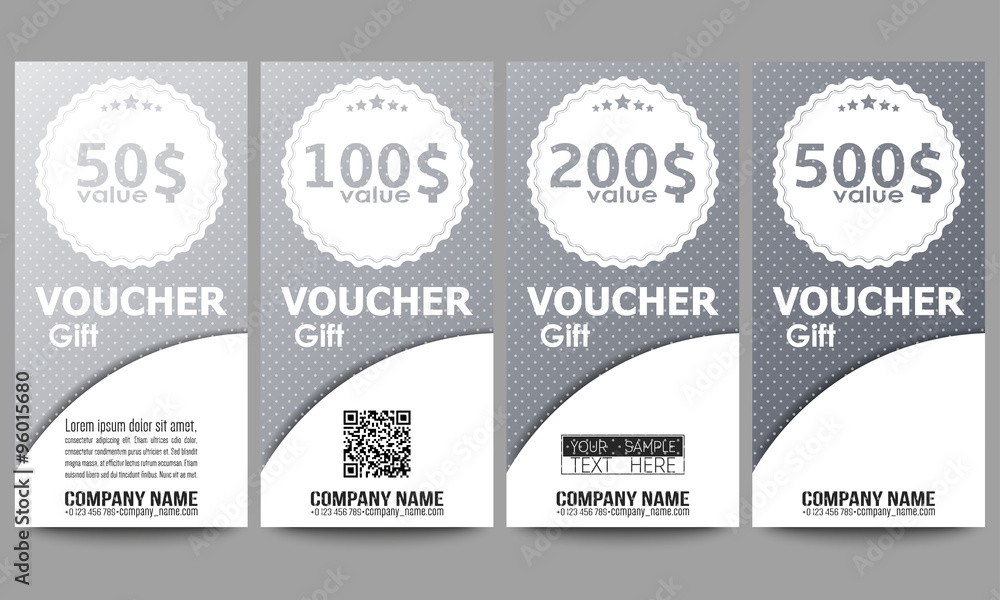 Set of modern gift voucher templates. Dotted design background