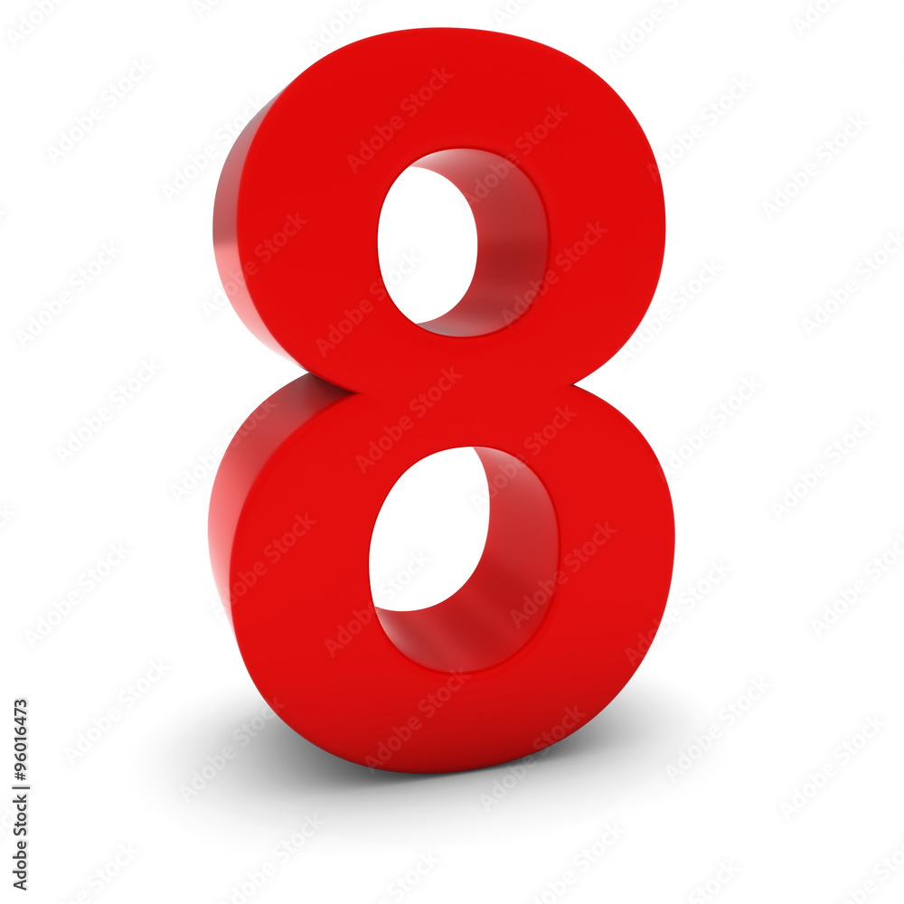 Red 3D Number Eight Isolated on white with shadows Red 3D Number Eight Isolated on white with shadows