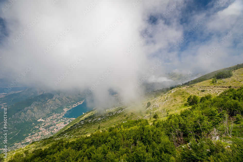 Lovcen national park. Mountain view on Boka Kotor bay