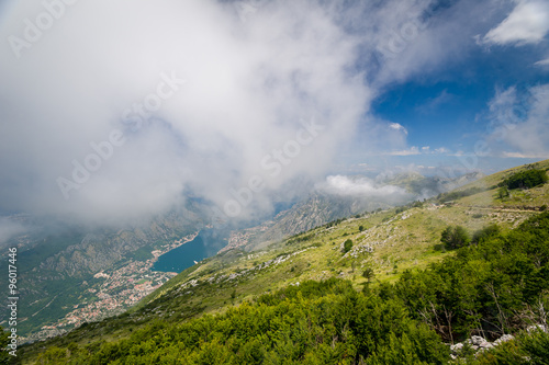 Aerial view on Boka Kotor bay from the Lovcen mountains