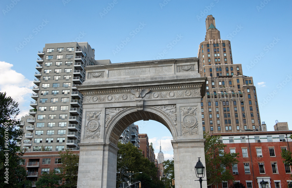 Washington Square Arch on at Edge of NYC Park