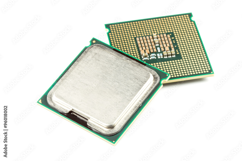 Computer CPU chip close up white background Computer CPU chip close up white background
