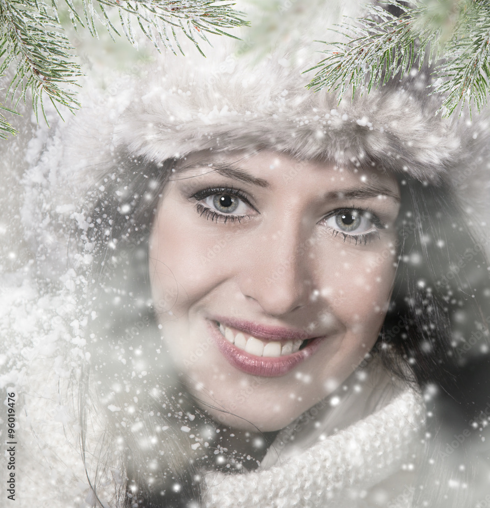 Beauty young girl on the winter background. Beauty young girl on the winter background.