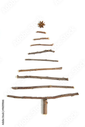 Christmas tree made of wooden branches