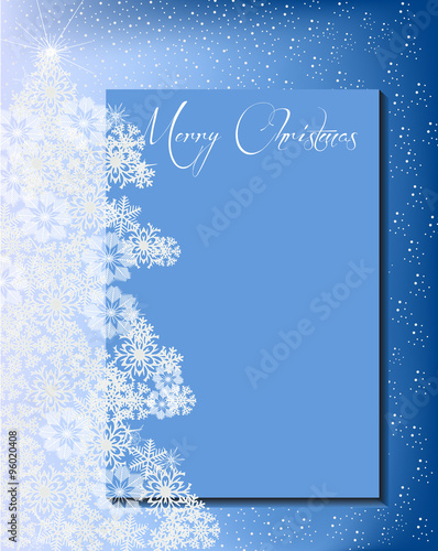 Christmas tree made with snowflakes and card for text blue